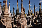 Rows of stupas in the Kakku (Kekku) Pagoda complex. The complex was kept hidden from the rest of the world until 2002 when it was opened to foreigners. Shan State, Burma (Myanmar). 